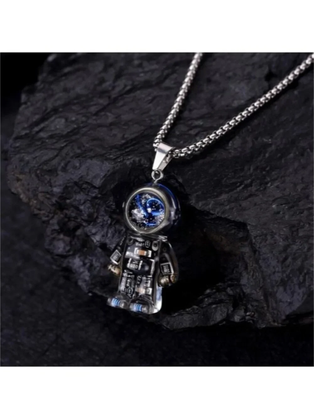 Cyberpunk Astronaut Pendant Necklace Recycled Resin Mech Gear Keychain Charm